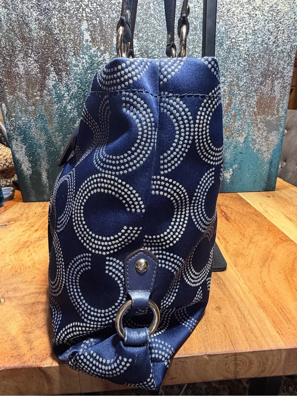 Coach Maximalist 2012 Ashley Dotted Op Art Satchel Cobalt Navy Blue